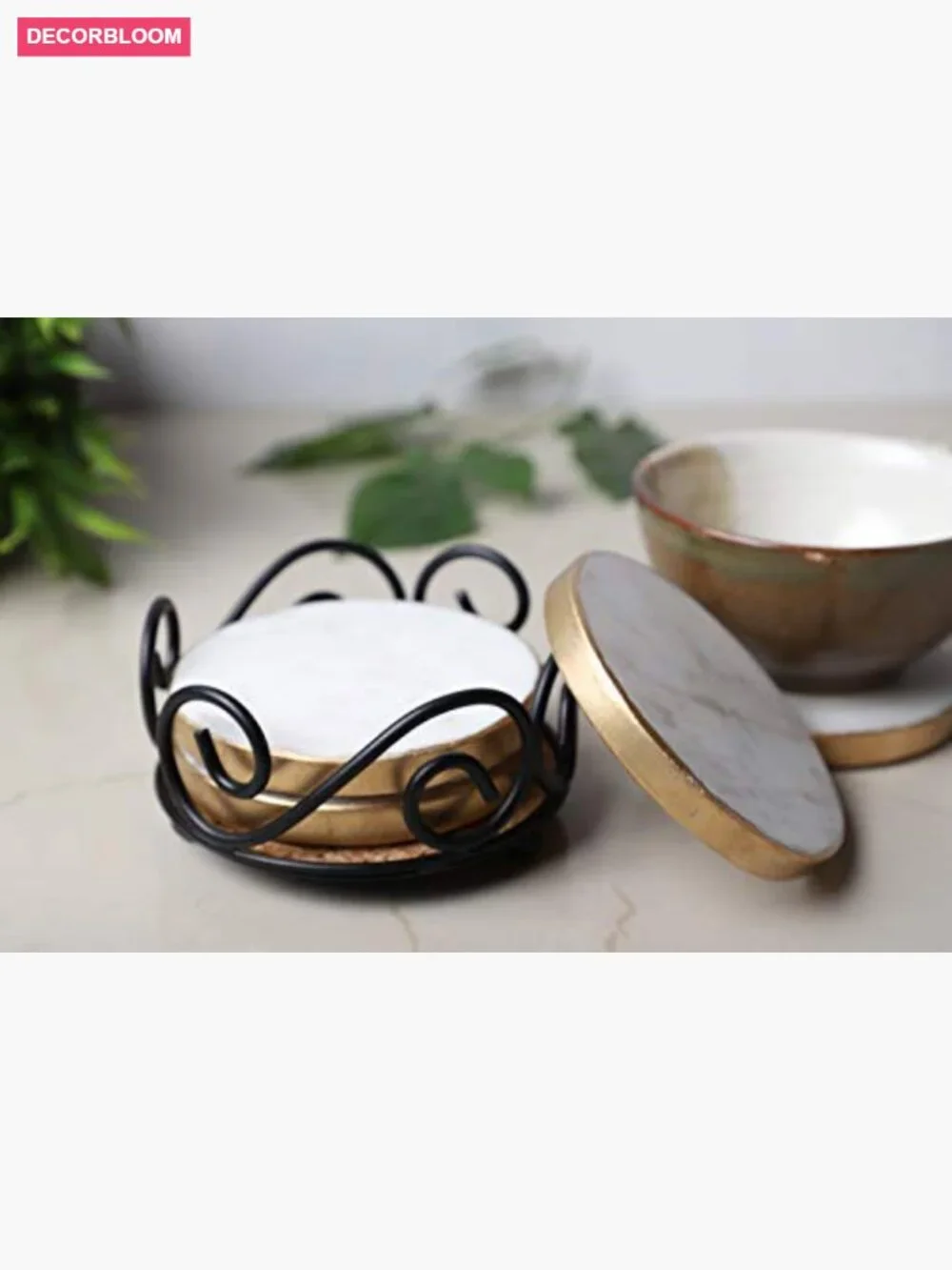 Set of 6 Handcrafted Marble Coasters with Gold Edges